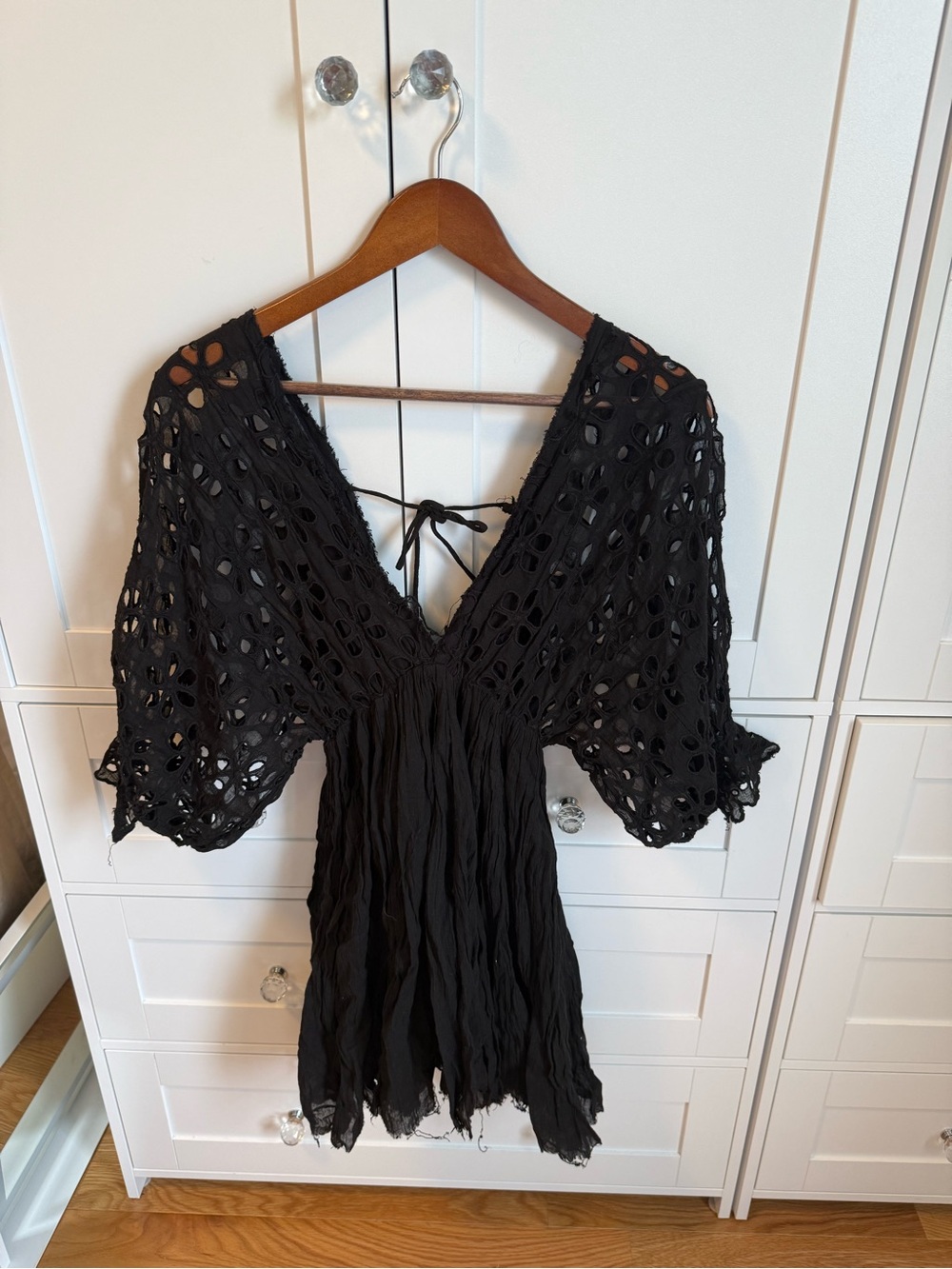 Free People Black Crochet V-Neck Tunic